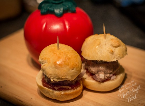 Wild squirrel sliders, pickles and ketchup in home-made buns